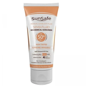 فلوئید ضد آفتاب SPF50 فاقد چربی بدون رنگ پوست حساس سان سیف 50 گرم